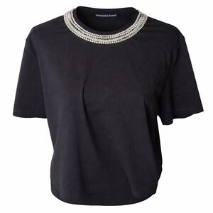 Veronica Beard Embellished Neck Tee Black Stretch Top Glam Minimalist- Medium